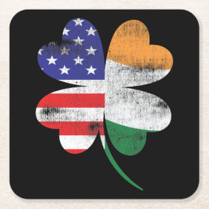 IRISH AMERICAN FLAG Ireland Shamrock Vierkante Kartonnen Onderzetter