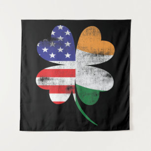 IRISH AMERICAN FLAG Ireland Shamrock Wandkleed