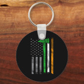 Irish American Us Flag Firefighter Axe Fire St Pat Sleutelhanger (Voorkant)