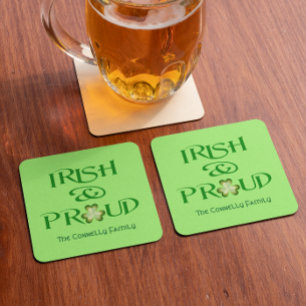 Irish and Proud Shamrock Personalized Vierkante Kartonnen Onderzetter