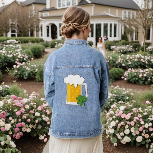 Irish Beer Mok met Shamrock Clover Denim Jacket (Huwelijk Achterkant)