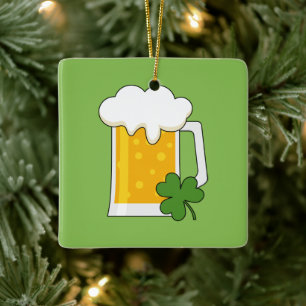 Irish Beer Mok met Shamrock Clover Keramisch Ornament