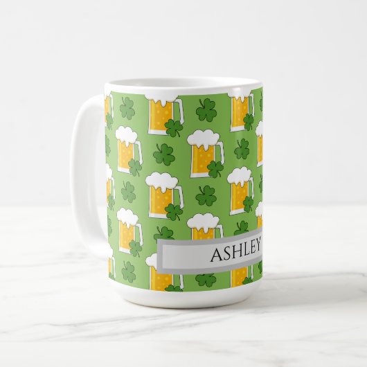 Irish Beer Mok met Shamrock Clover | personalisere (Voorkant links)