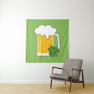 Irish Beer Mok met Shamrock Clover Wandkleed