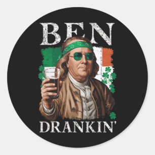 Irish Ben Drankin Beer - St Pattys Mannen en Dames Ronde Sticker