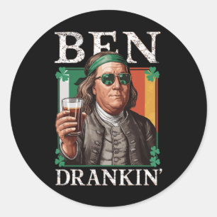 Irish Ben Drankin Beer - St Pattys Mannen en Dames Ronde Sticker