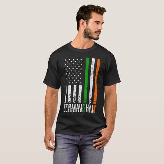 Irish BERMINGHAM Family American Flag Ireland Flag T-shirt (Voorkant volledig)