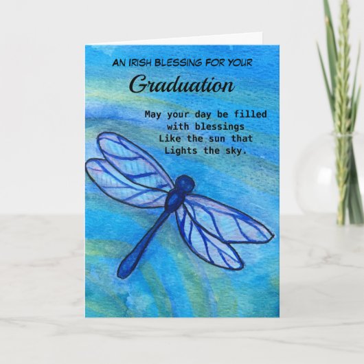 Irish Blessing Afstuderen Brave Blue Dragonfly Kaart (Voorkant)