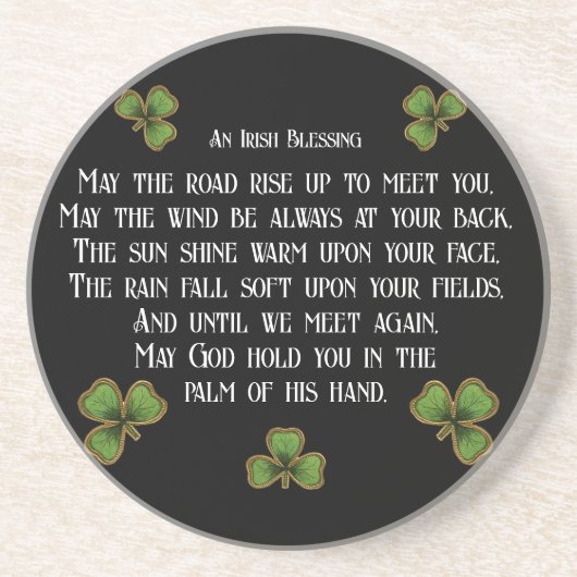 Irish Blessing and Shamrocks Black and Green Zandsteen Onderzetter (Voorkant)