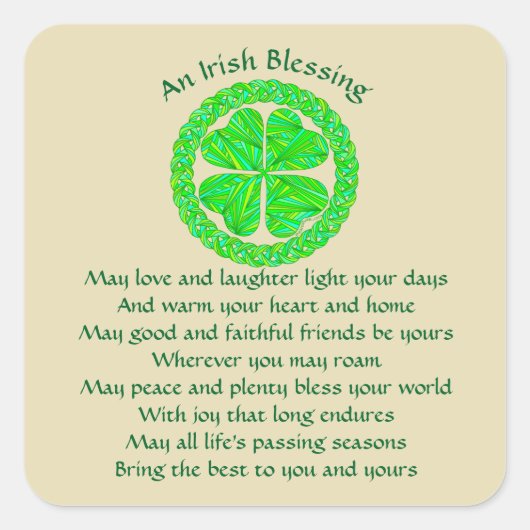 Irish Blessing Celtic Shamrock Vierkante Sticker (Voorkant)