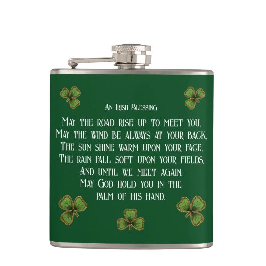 Irish Blessing en Shamrocks Donkergroen Heupfles (Voorkant)