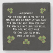 Irish Blessing en Shamrocks zwart en groen Stenen Onderzetter (Voorkant)
