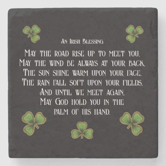 Irish Blessing en Shamrocks zwart en groen Stenen Onderzetter (Voorkant)
