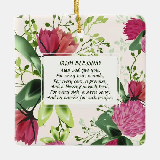 Irish Blessing Red Green Clover Kerstmis Keramisch Ornament (Voorkant)
