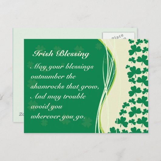 Irish Blessing Shamrock Design Carte postale perso (Devant / Derrière)
