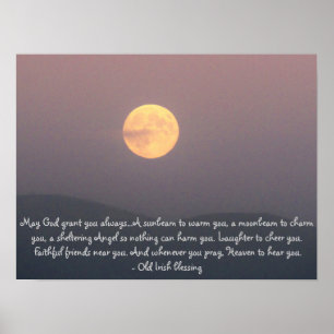 Irish Blessing with Super Moon over Spokane Mt. Poster