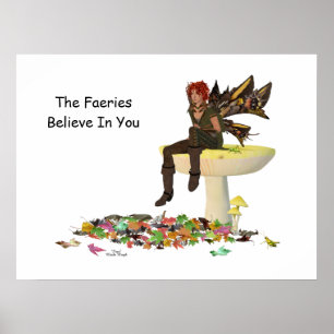 Irish Boy Fairy on Mushroom Poster