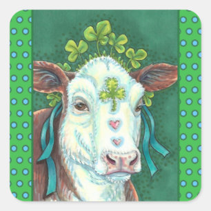 IRISH BRED ST. PATRICK'S DAG HOGER, SHAMROCK-KOE VIERKANTE STICKER