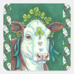 IRISH BRED ST. PATRICK'S DAG HOGER, SHAMROCK-KOE VIERKANTE STICKER