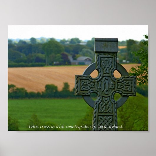 Irish Celtic Cross, Ierland platteland Poster (Voorkant)
