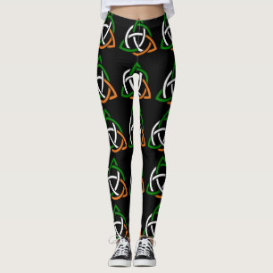 Irish Celtic Knot Green White Sinaasappel Black Le Leggings