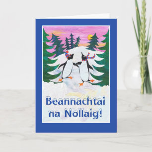 Irish Christmas Kaart - Schaatspinguïns