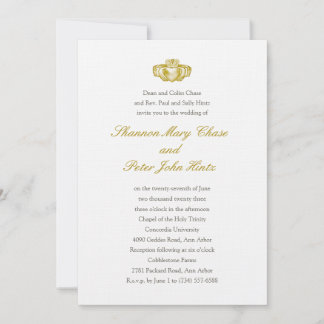 Irish Claddagh Ring Invitation Gold Kaart