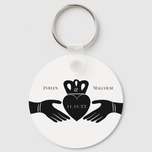 Irish Claddagh Ring Simple Black and White Wedding Sleutelhanger (Voorkant)