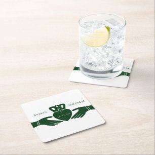 Irish Claddagh Ring Simple Graphic Green Wedding Vierkante Kartonnen Onderzetter