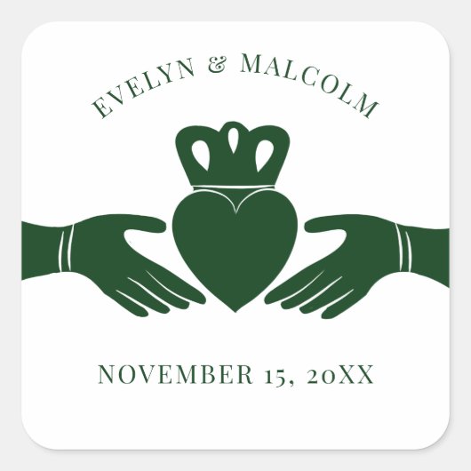 Irish Claddagh Ring Simple Graphic Green Wedding Vierkante Sticker (Voorkant)
