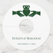 Irish Claddagh Ring Simple Graphic Green Wedding Wijnglaslabel (Voorkant)