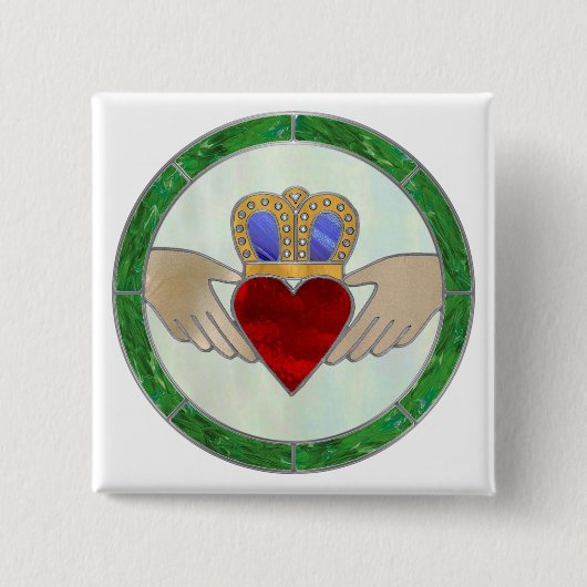 Irish Claddagh Vierkante Button 5,1 Cm (Voorkant)