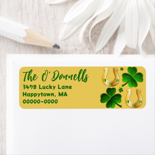 Irish Clover en Gouden Hoefijzers Adresetiketten Etiket (Insitu)