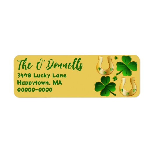 Irish Clover en Gouden Hoefijzers Adresetiketten Etiket (Voorkant)