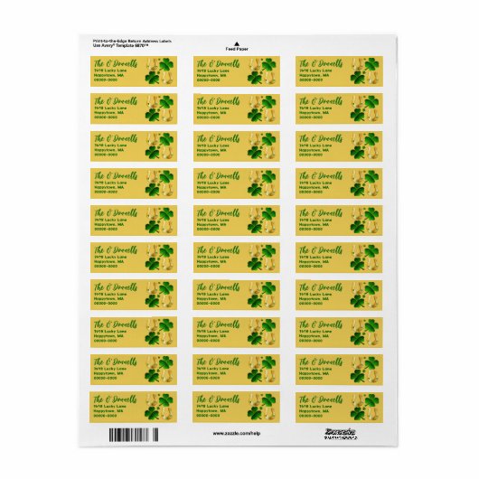 Irish Clover en Gouden Hoefijzers Adresetiketten Etiket (Full Sheet)