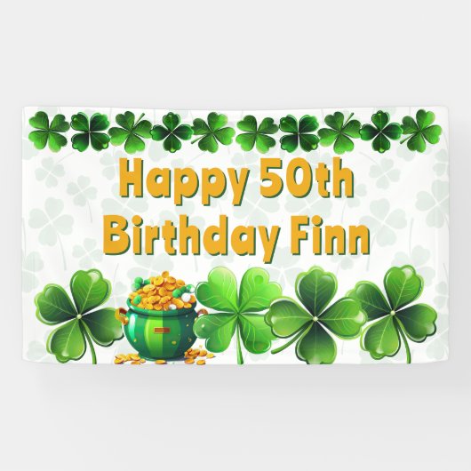 Irish Clovers Aangepaste verjaardagsfeestbanner Spandoek (Horizontaal)