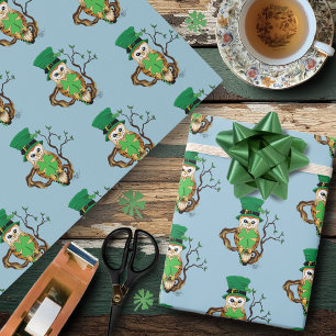Irish Clovers Uil Groen Cadeaupapier