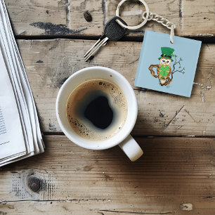 Irish Clovers Uil Groen Sleutelhanger