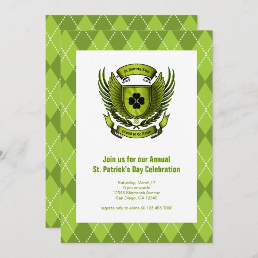Irish Crest St. Patrick's Day Party Invitation (Devant / Derrière)
