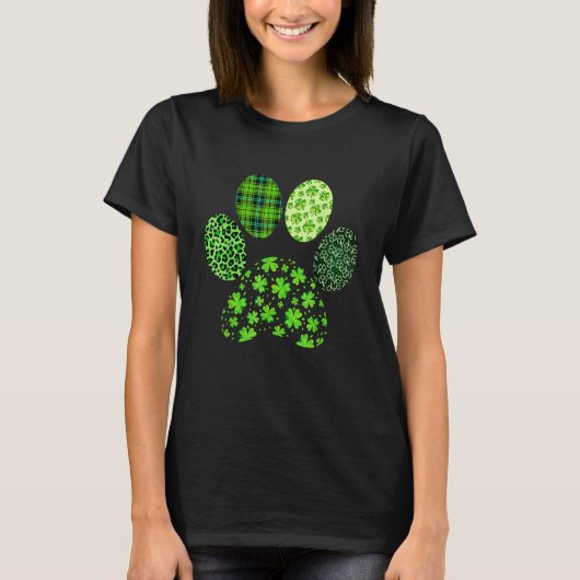 Irish Cute Dog Paw Clovers St Patrick's Day Lucky T-shirt (Voorkant)