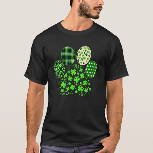 Irish Cute Dog Paw Clovers St Patrick's Day Lucky T-shirt (Voorkant)