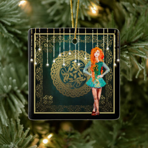 Irish Dance Green en Gold Celtic Knot kerst Keramisch Ornament