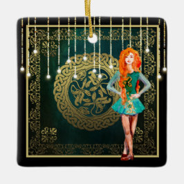 Irish Dance Green en Gold Celtic Knot kerst Keramisch Ornament