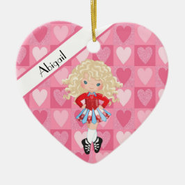 Irish Dance Pink Monochrome Heart Kerstmis Keramisch Ornament