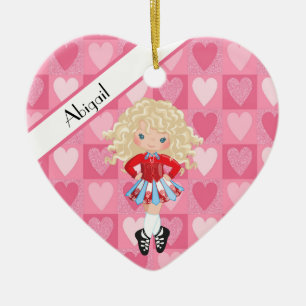 Irish Dance Pink Monochrome Heart Kerstmis Keramisch Ornament