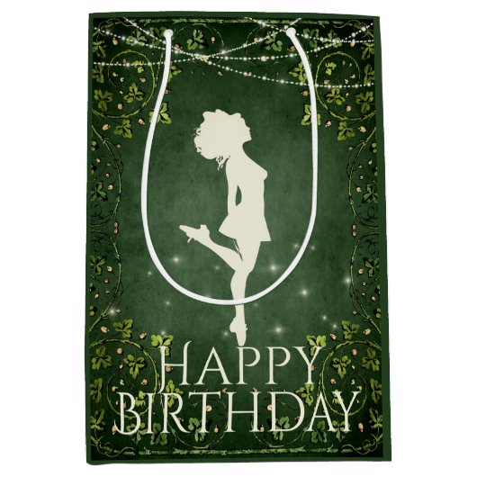 Irish Dancer Hard Shoe Ivy and Lights Birthday Medium Cadeauzakje (Voorkant)
