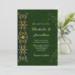 Irish Elegant Green Gold Design Christelijk Weddin Kaart