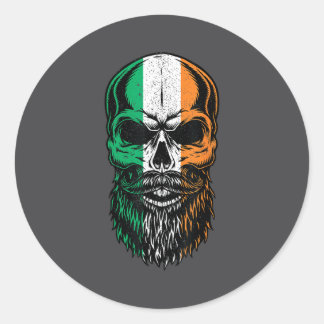 Irish Flag Bearded Skull Head Saint Patrick's Day  Ronde Sticker