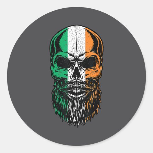 Irish Flag Bearded Skull Head Saint Patrick's Day  Ronde Sticker (Voorkant)