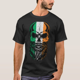 Irish Flag Bearded Skull Head Saint Patrick's Day  T-shirt